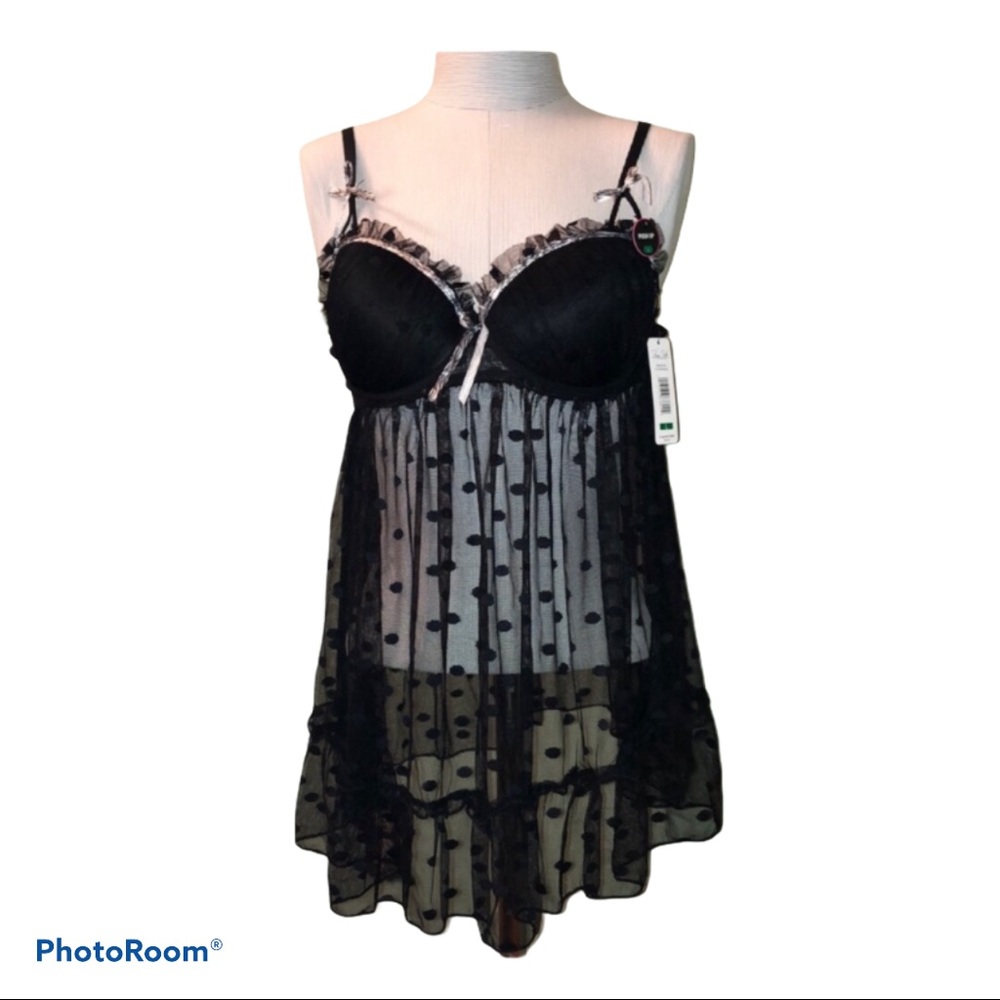 Rene Rofé Mesh Poka Dot Push Up Lingerie size large